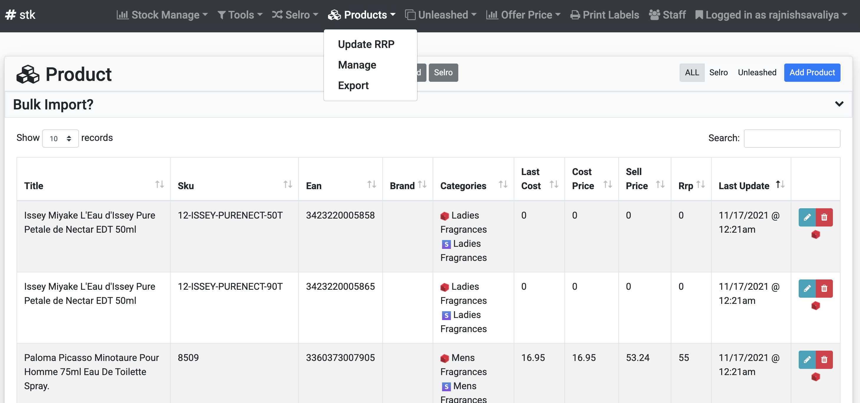 Dashboard Product manage