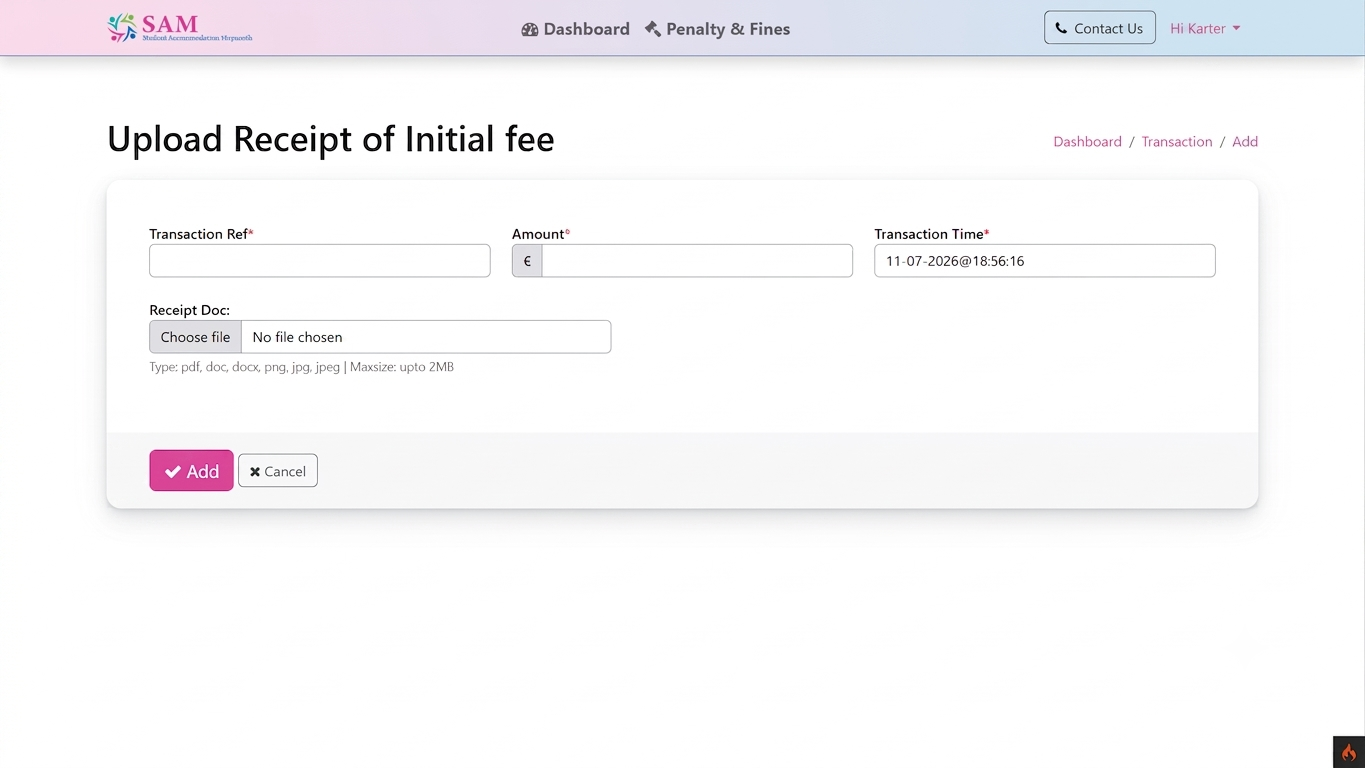 Student receipt upload screen